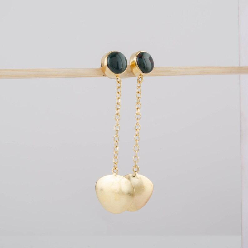 Black Onyx Round Gemstone Long Stud Earring, Gift For Her, Gold Earring, Gift For Her, Silver Charm Jewelry, 925 Sterling Silver