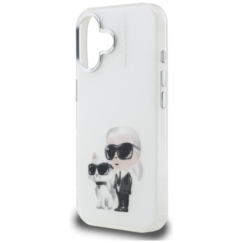 Karl Lagerfeld IML Aquarelle Karl & Choupette & Logo Case for iPhone 16 White
