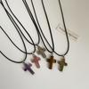 Niche Design Sense Natural Stone Cross Black Rope Necklace Female Simple Sweet Cool Personality Versatile Neck Chain Collarbone Chain