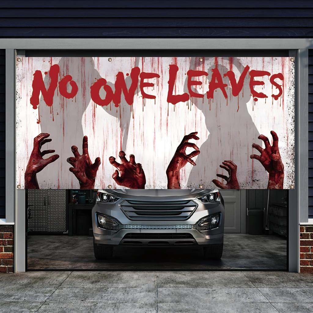 Halloween festival polyester photography set - "No One Leaves" horror theme outdoor garage wall decoration