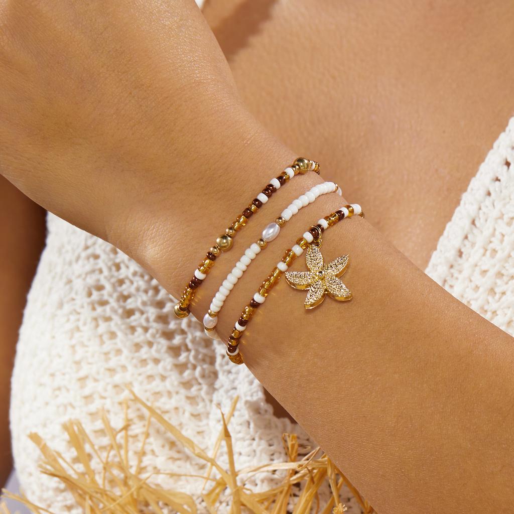 3/8 Pcs Bohemian Shell Starfish Bead Bracelet Set for Women Summer Beach Multilayer Stacked Pearl Bracelets Party Charm Jewelry