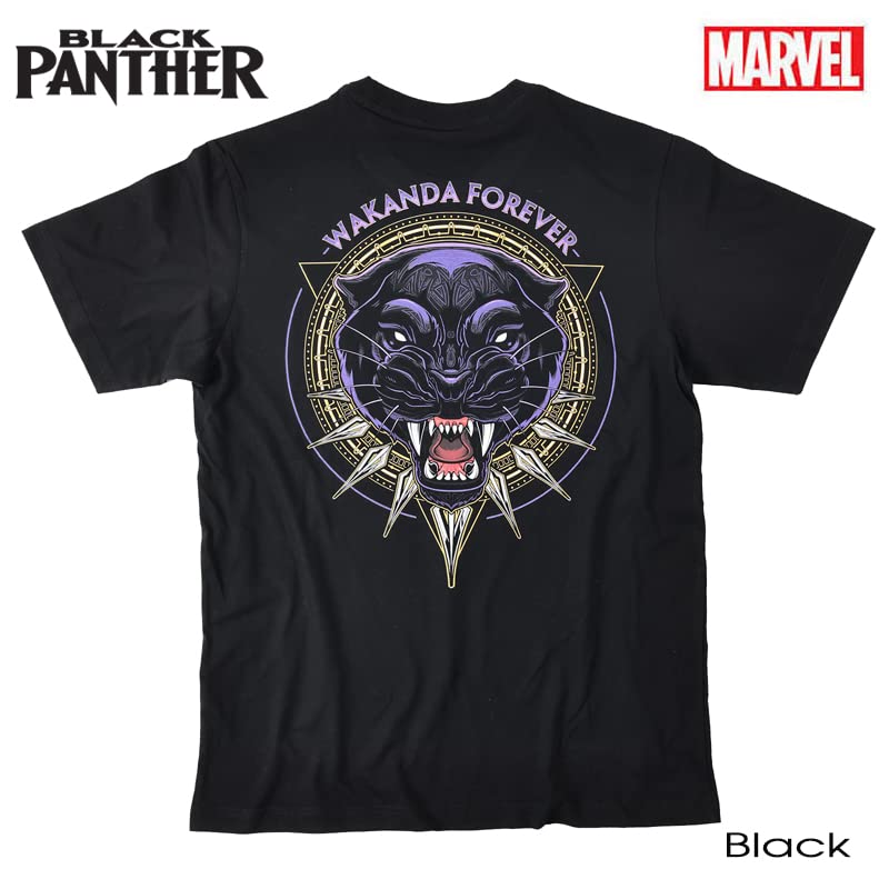 EVERSOUL Marvel T-Shirt, Short Sleeve, Black Panther, Avengers, WAKANDA, Iron Man, Venom, Hulk, Birthday Gift, Men's, Black, XL Size [Parallel Import]