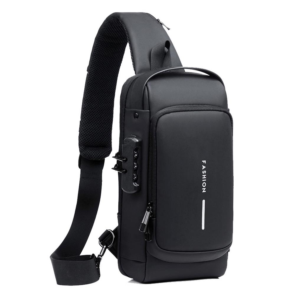Men Sling Bag Pack with Lock Waterproof Antitheft Chest Bag with USB Charging Port Shoulder Bag