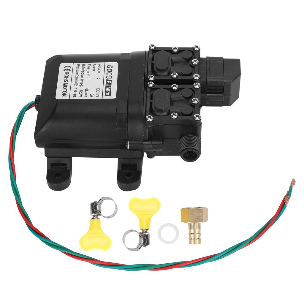 12V 120W 8л/мин Диафрагменный насос высокого давления с двойным сердечником и медным соединителем