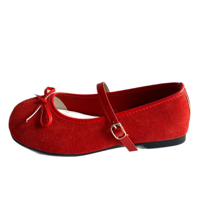 Фея ветер маленькие красные балетки однословная пряжка одинарная обувь женская 2025 новая весна бант нежные вечерние туфли-бини