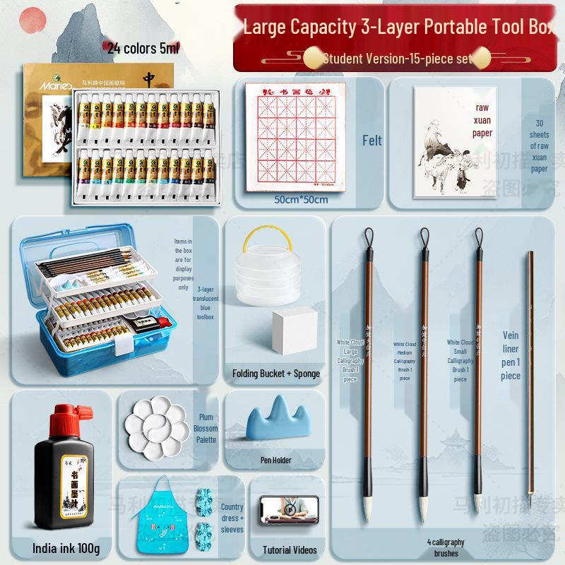 Набор Марии для начинающих из 12 цветов для детской живописи тушью с кистями