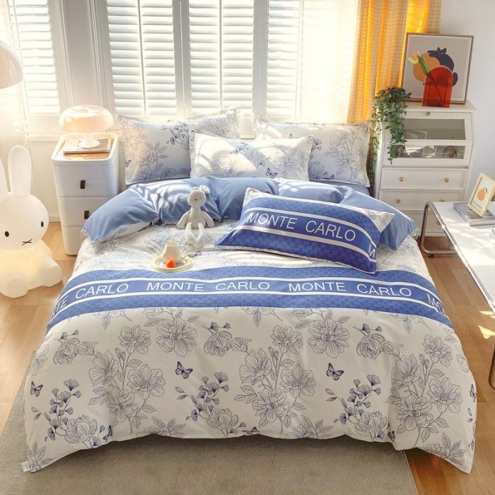 Утолщенный потертый комплект из четырех предметов, осенне-зимний комплект из хлопка из 4 предметов, простыня, пододеяльник, комплект наволочек, постельное белье.