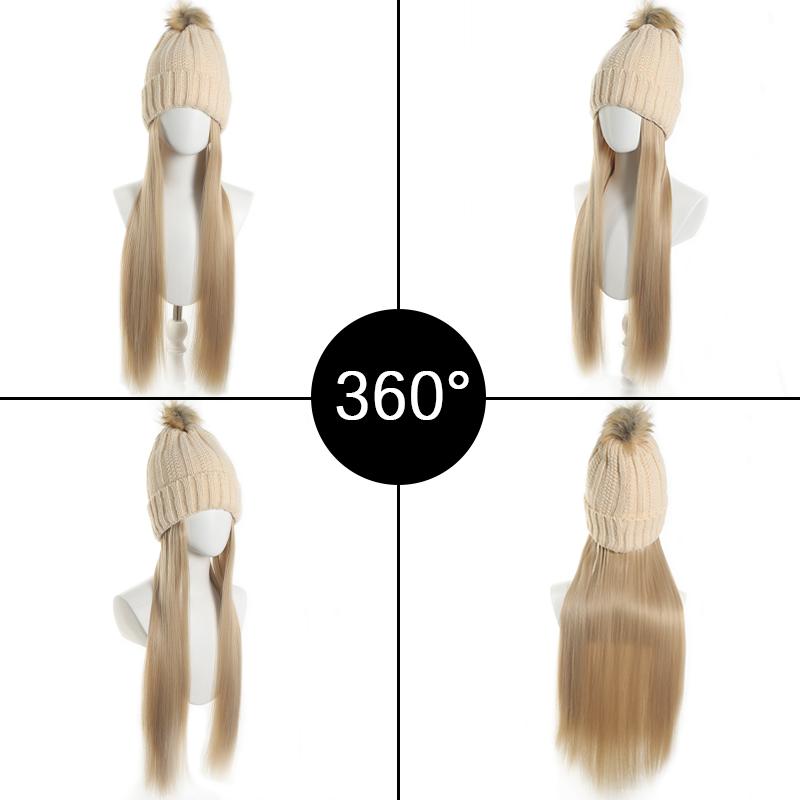 Цветная вязаная шапка, длинный прямой парик, женский синтетический высокотемпературный шелковый парик, модный и теплый, подходит для зимних встреч