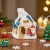 Christmas Mini Snow House Figurine LED Lighted Miniature Cottage Decoration Tiny Resin Winter Village Ornament for Xmas Scene Desktop Decoration
