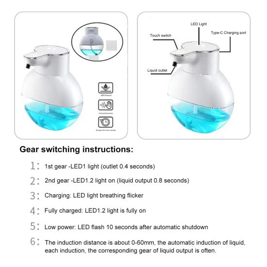 Автоматический сенсорный дозатор мыла, перезаряжаемый аккумулятор 500 мАч, прозрачная бутылка, инфракрасный датчик, бесконтактная жидкость