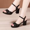 Sandals for Women Mid Heel Summer Platform Open Toe Elegant Fashion Shoe Black