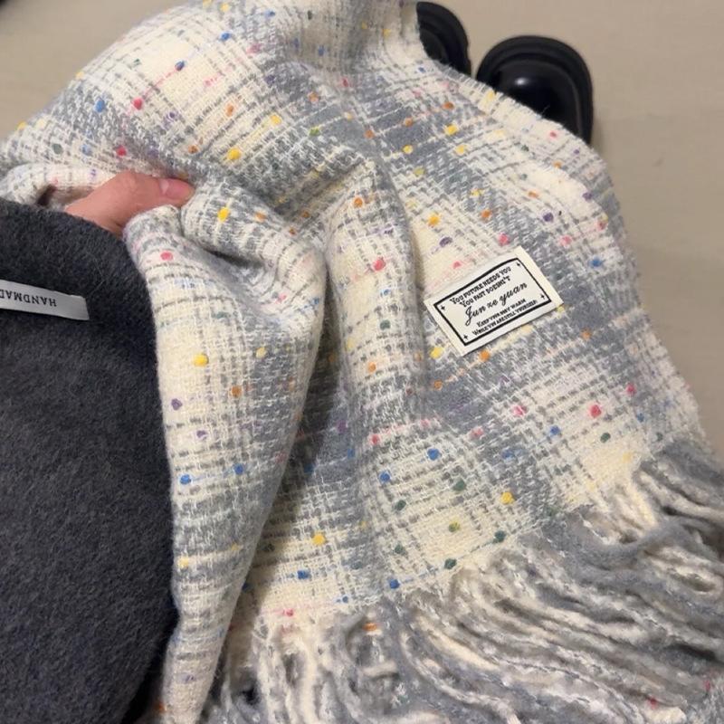 Xiao Tangdou Thickened Plaid Cashmere-Feel Scarf Shawl for Women - Korean Style