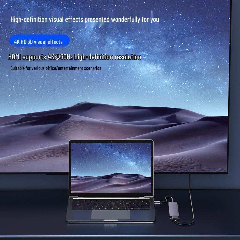 USB-C Док-станция с USB 3.0 Хабом, Сплиттер для Ноутбука, 100W Зарядка, 4K HDMI Конвертер