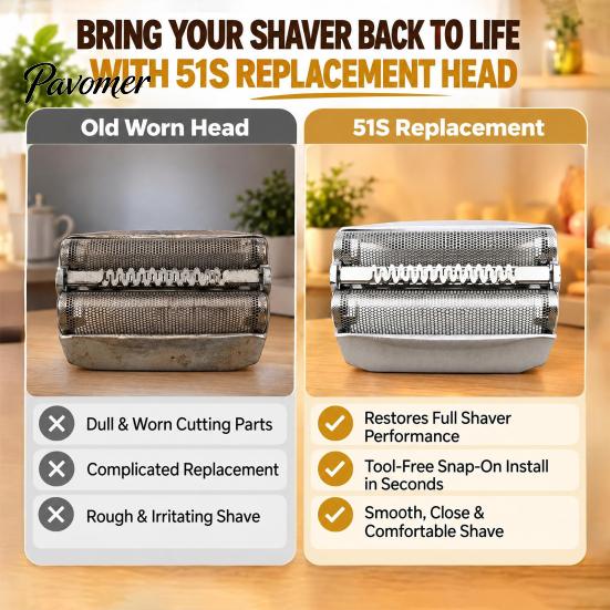 Face Grooming Accessories 51S 51B Replacement Shaver Head for Braun Series 5 ContourPro, 8000 & WF1/WF2 Razors, Daily Beard Trimmer Foil and