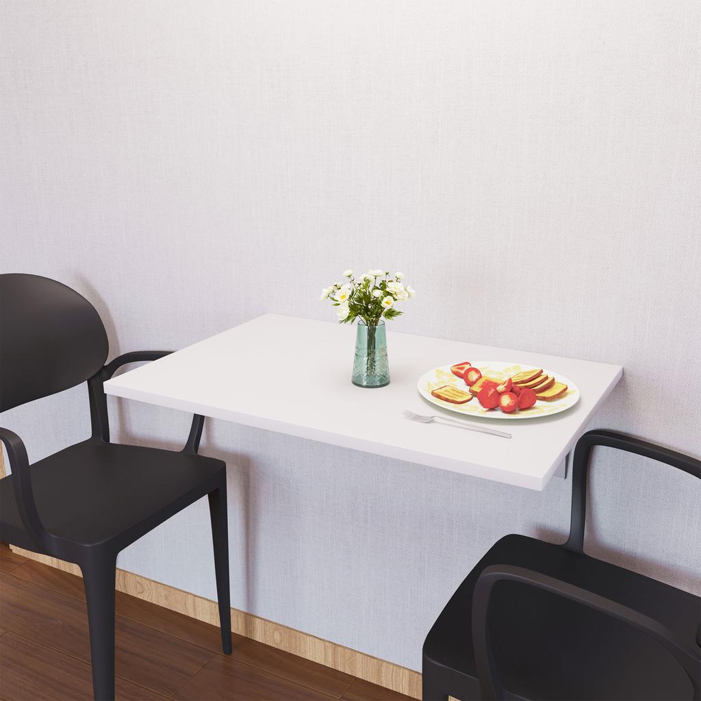 Wall-Mounted Folding Table, Wooden Drop-Down, 60 x 40 x 20 cm, White