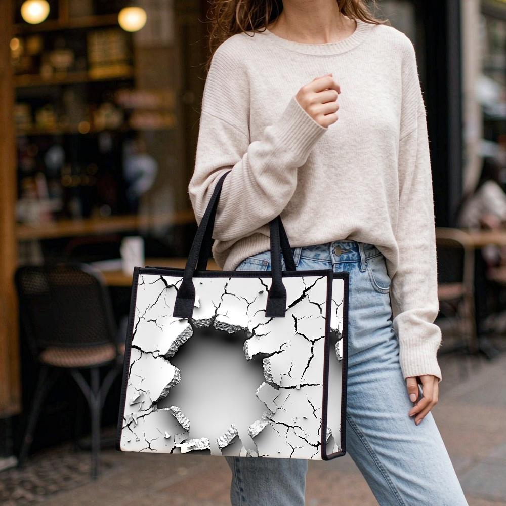 Crack Pattern Tote Bag Large Capacity Casual Handbag for Daily Use