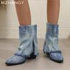 Модные ковбойские женские высокие сапоги с острым носком, зимние дизайнерские туфли на толстой подошве до середины голени, женские зимние сапоги 2024 года, готические женские ботинки