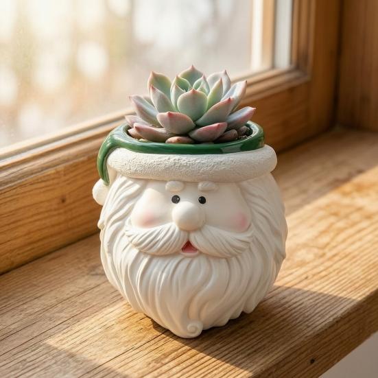 Small Item Storage Holder Cute Santa Claus Resin Flowerpot, Decorative Christmas Desktop Creative Craft Planter, Hand Painted Container for