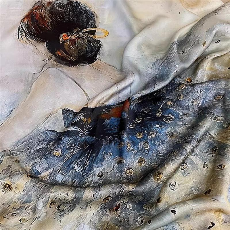 108*108cm100% Mulberry Silk Large Square Scarf Oil Painting Luxury Scarves Sunscreen Shawl Neckerchief Gift
