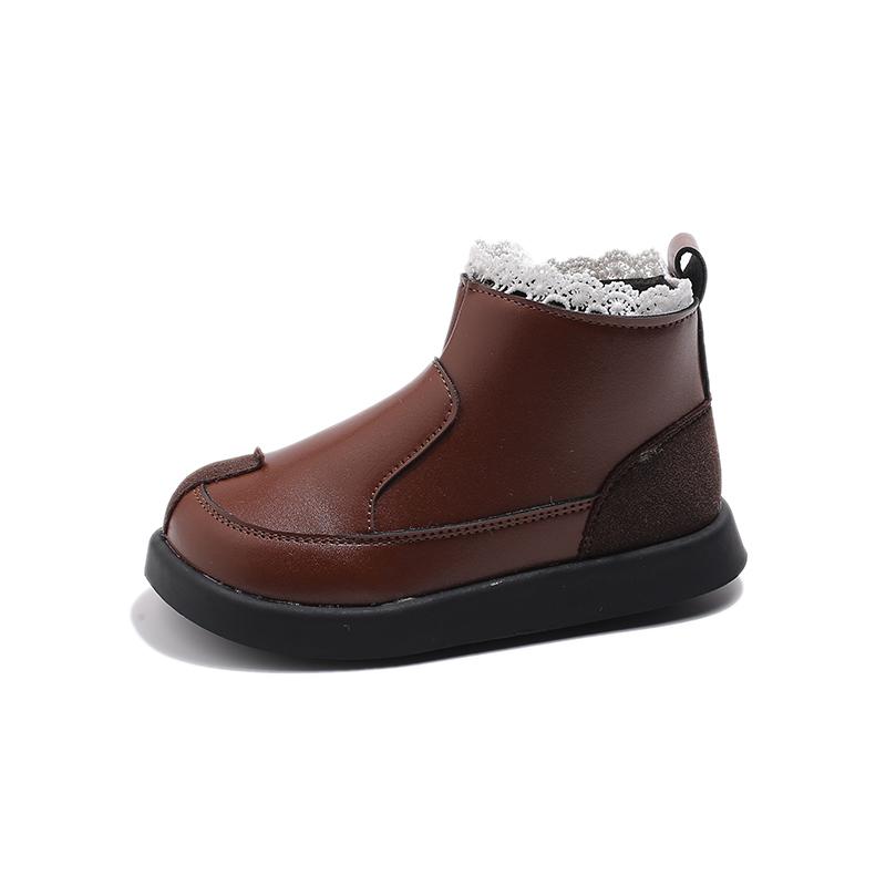 Kids Princess Boots with Sweet Lace Girls Short Leather Boots Non-slip Children Ankle Boots Elegant 2024 Autumn Winter New