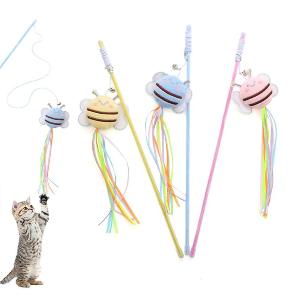 Палочка-дразнилка для кошек в форме пчелки, плюшевая интерактивная палочка, новая игрушка для кошек, кошка