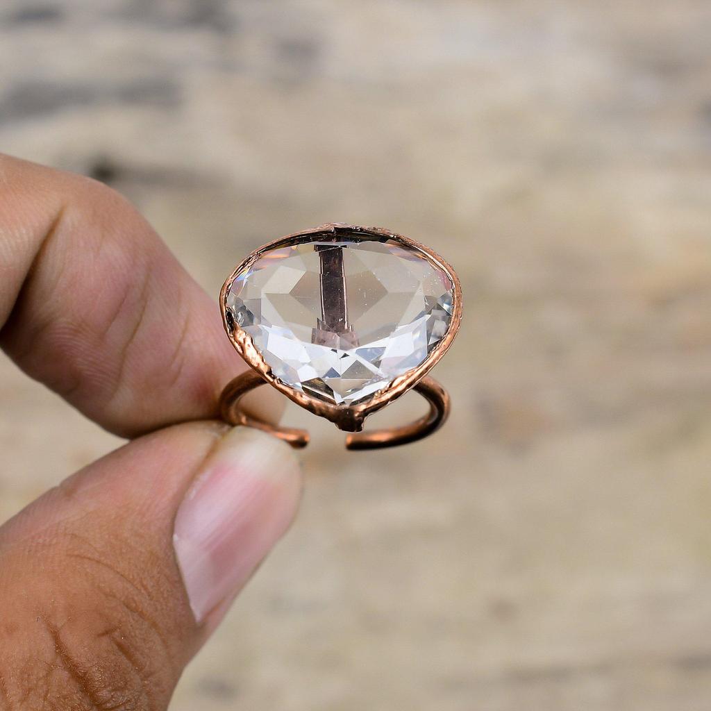 Faceted White Topaz Ring Electroformed Copper Ring Natural Gemstone Jewelry Adjustable Ring Handmade Ring Electroformed Jewelry Gift For Him