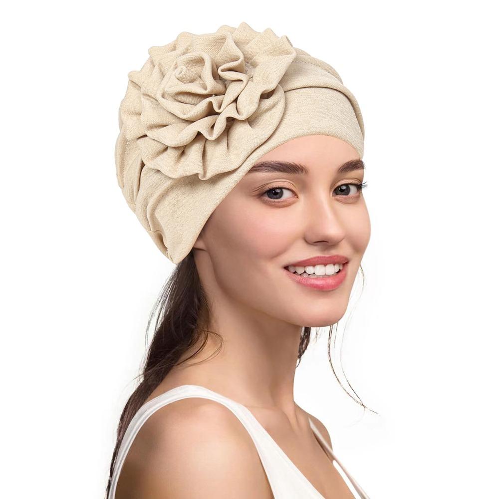 Side Flower Deign Women Headwrap Elegant Head Cover Lightweight Cozy Turban Cap Hair Loss Cover