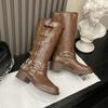 Belt Buckle Martin Boots Women's Thick Heel 2025 New Knee Boots Retro Western Cowboy High Knight Boots