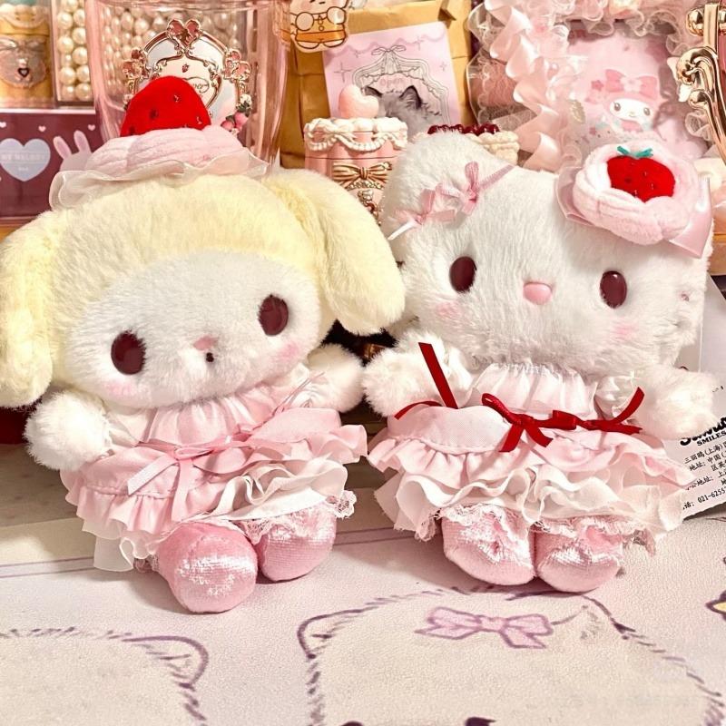 Cartoon Melody Strawberry Cake Sweetheart Plush Doll Pendant White Strawberry Hello Kitty Stuffed Animals toys Hangings