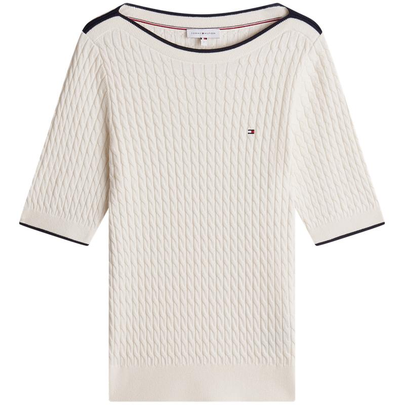 Tommy Hilfiger Хлопок Элегантный Повседневный Свитер с Косами с Коротким Рукавом Женские топы WW0WW50103