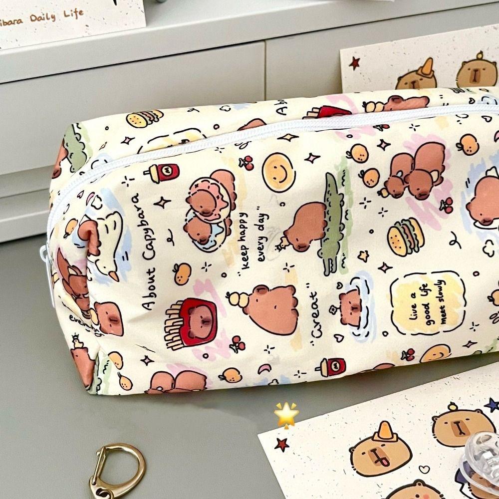 Высококачественный холщовый пенал большой вместимости с капибарой, многофункциональный органайзер для канцелярских принадлежностей, студенческий