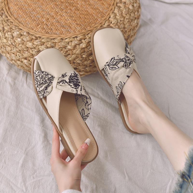 Guochao вечерние туфли на плоской подошве французский темперамент ленивые одна педаль 2025 новые французские нежные полутапочки baotou женские летние