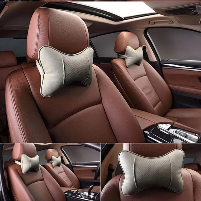 2Pcs Leather Knitted Car Pillows Headrest Neck Rest Seat Accessories Auto Safety Pillow Car Neck Pillow  Car Headrest