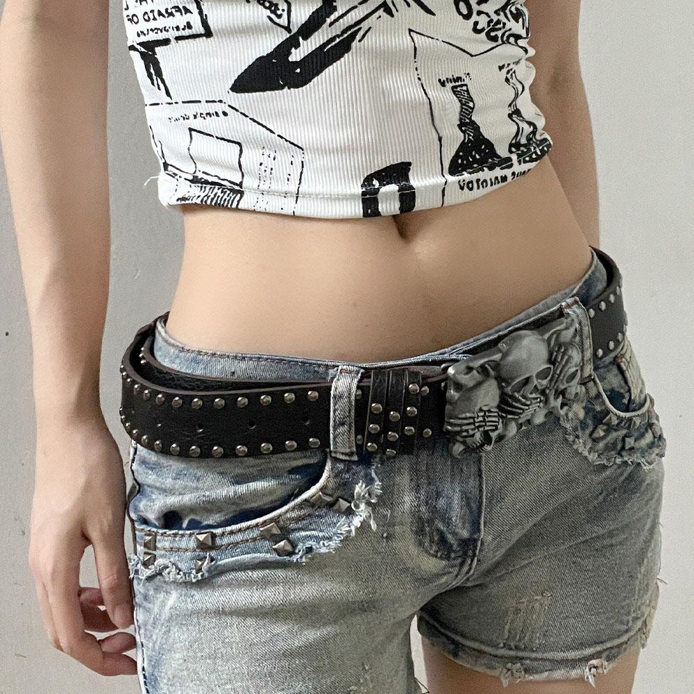 Casual Rivet Belts Versatile Snap on Waist Belt Fashion Skull Belt  Unisex