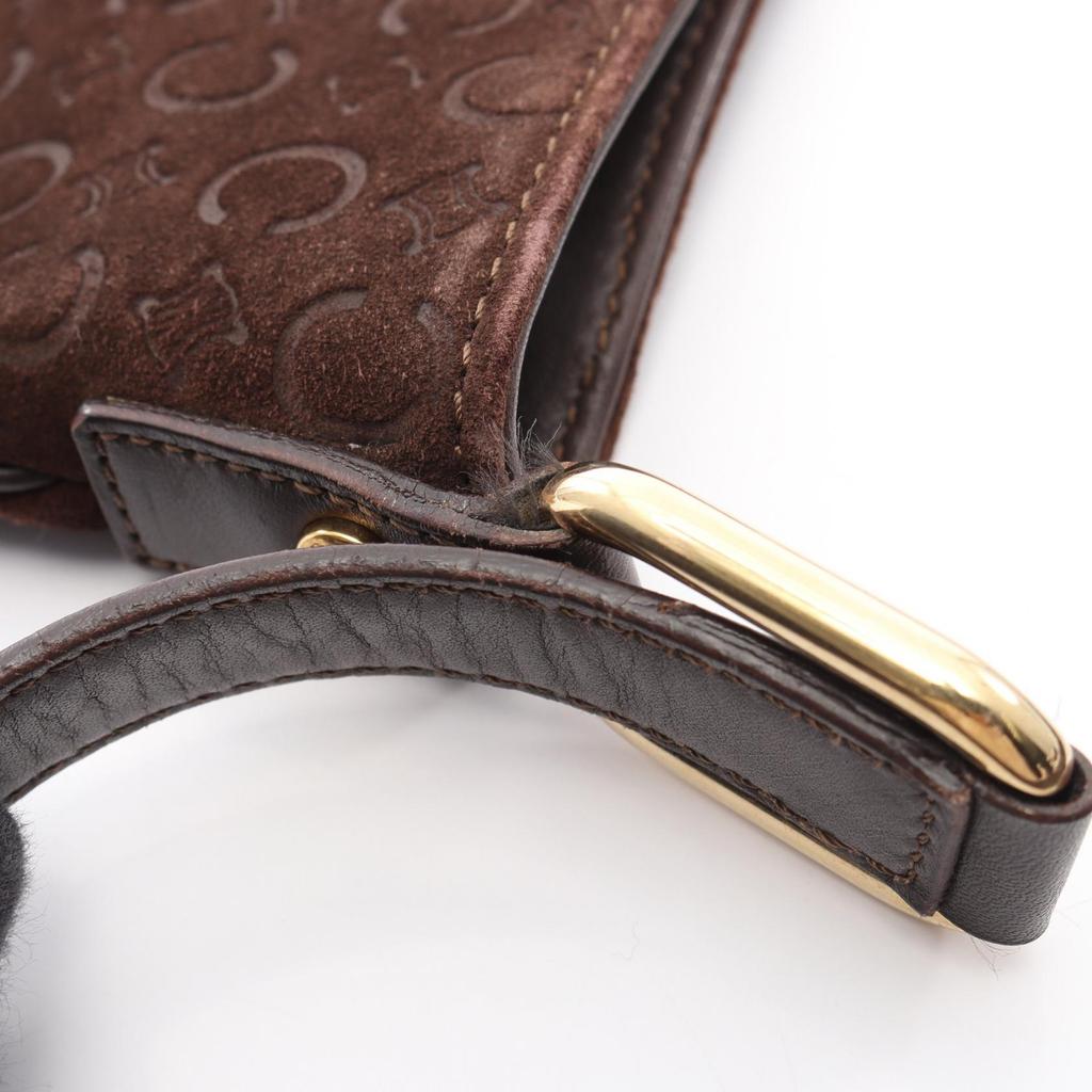 Used CELINE C Blason Shoulder Bag Suede leather Brown Used Women