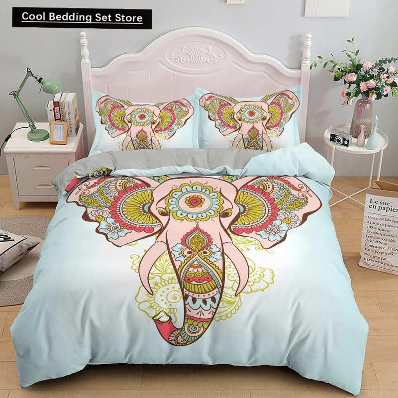 Bohemian Elephant Bedding Sets Queen King Size Colorful 2/3Pcs Duvet Cover Boho Psychedelic Indian Mandala Polyester Quilt Cover