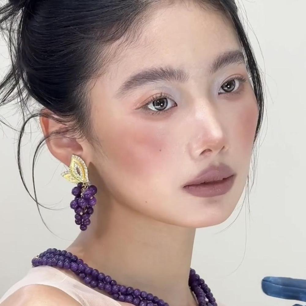 Zircon Leaf Purple Beaded Earrings Imitation Fruit Vintage Earrings Grape Stud Earrings Gifts