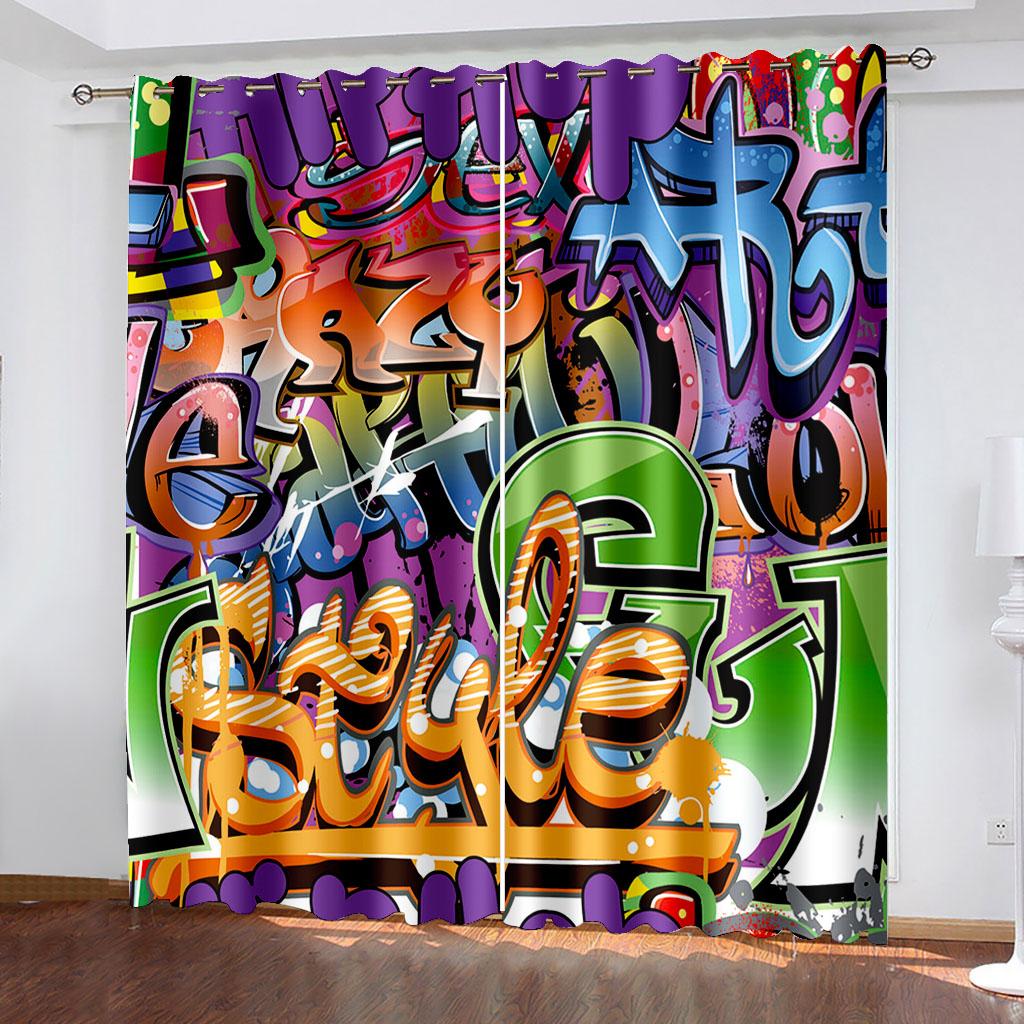 Европейский стиль уличного искусства граффити шрифт дизайн оконные шторы для гостиной кухни индивидуальный размер готовые шторы 2 шт