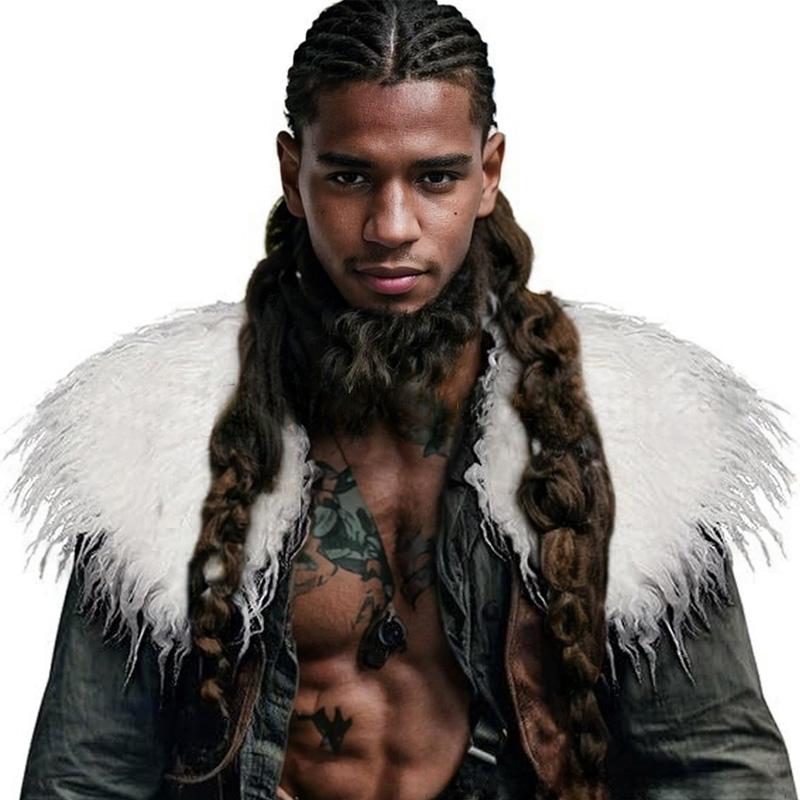 1Pc Viking Shawl Stage Performance Halloween Role Play Shoulder Wrap Medieval Warrior Collar Faux Fur Men Cape
