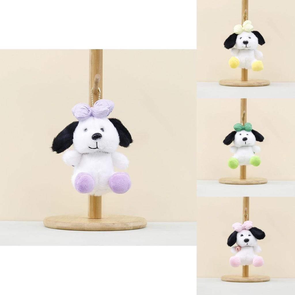 Adorable Plush Dog Keychain With Bowknot Soft Toy Doll Bag Charm In Pink Yellow Green And Purple