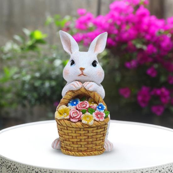 Садовая статуэтка кролика на солнечной батарее Yousheng с 5 светодиодными лампами, цветочная корзина, уличная резиновая фигурка кролика, украшение для патио, двора, лужайки, пасхальное украшение
