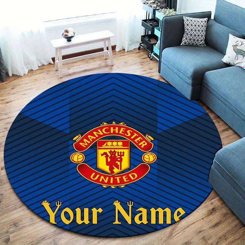 Manchester United F Custom Name Round Area Rug,Carpet Rug for Living Room Bedroom Sofa Playroom Decor,Non-slip Floor Mat