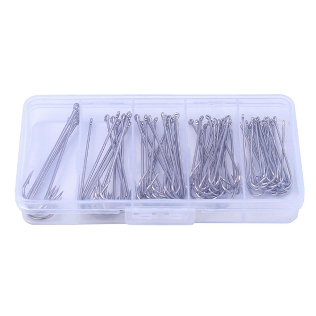 70 шт. крючков для рыбалки с зазубринами, прямые крючки с длинным цевьем, разные размеры крючков для ловли окуня, форели, снасти для соленой воды