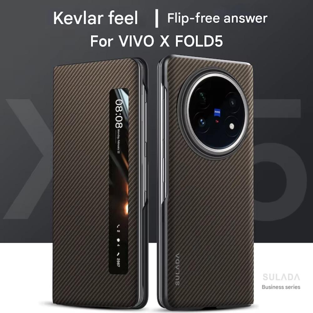 Чехол премиум-класса с текстурой углеродного волокна для Vivo X Fold 5 Магнитная откидная крышка Складной Всесторонняя защита Умное окно