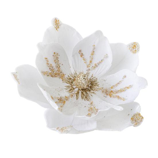 Artificial Poinsettia Flower Picks Velvet Glitter Magnolia Flower with Stem Christmas Tree Ornaments for Xmas New Year Party Wedding Holiday Decor