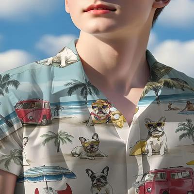 Летняя новая мужская рубашка с коротким рукавом, модная повседневная мужская гавайская рубашка, молодежный топ с геометрическим узором и элементами дизайна