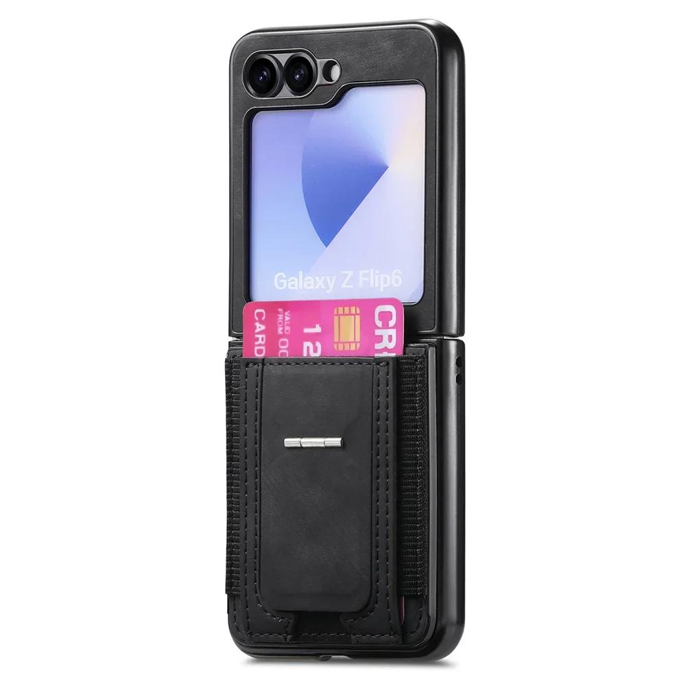 Ретро Кожаный Кошелек-Подставка с Держателем для Карт Чехол для Телефона для Samsung Galaxy Z Flip 6 5 4 3 Flip6 Flip5 Flip4 Защитный Чехол