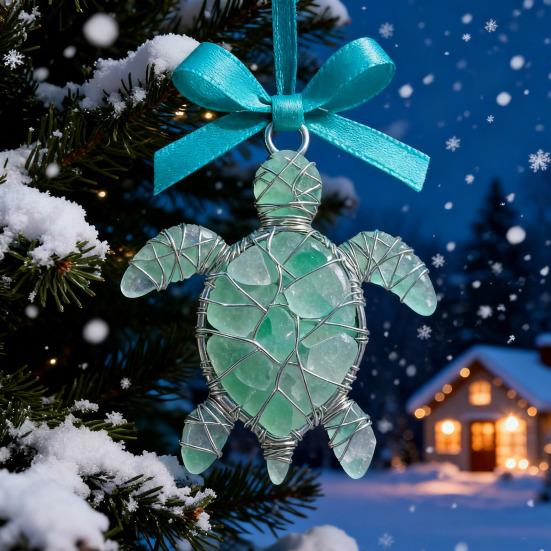 Yousheng Coastal Christmas Ornaments Ocean Themed Sea Glass Ornaments Acrylic Seahorse Dolphin Turtle Nautical Xmas Tree Ornament for Home Party Decor
