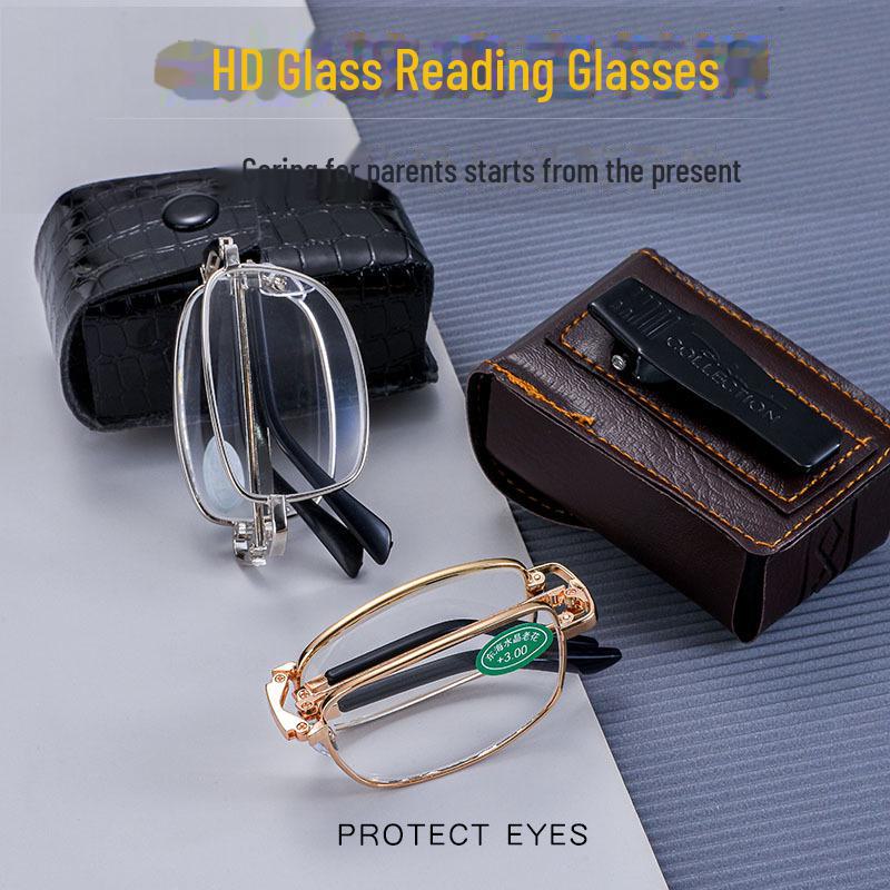 Складные очки для чтения с креплением на ремень и кожаным футляром