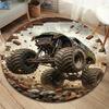 Racing speed bear roar Round Area Rug,Carpet Rug for Living Room Bedroom Sofa Playroom Decor,Non-slip Floor Mat